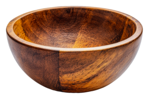 Rustic wooden bowl on a white background, cut out - stock . png