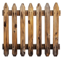 Wooden picket fence panel in a rustic style, cut out - stock . png