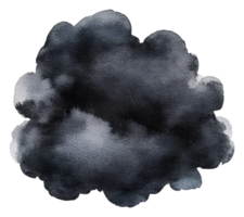 Dark watercolor cloud with soft gradients in black, cut out - stock . png