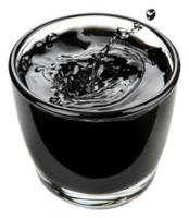 Splashing droplets in a black liquid bowl, cut out - stock . png