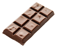 Dark chocolate bar placed on a white surface, cut out - stock . png