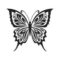 A stylized, black and white butterfly with intricate, geometric patterns on its wings vector