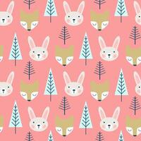 Cute hand drawn nursery seamless pattern with wild animals in scandinavian style. vector