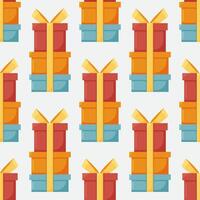 Gift boxes seamless pattern. Pattern gift box for fabric print, wrapping packag gift box paper in luxury colors with bows. vector