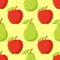 Seamless pattern with apples and pears on background. Half ripe apple and pear. Wallpaper, print, packaging, paper, modern textile design. vector