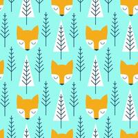 Seamless scandinavian pattern. kids background with fox and different elements. Design for prints, shirts and posters. vector