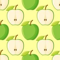 Green Apples Seamless Pattern Tile. Repeating Print. Perfect for Back to School or Apple Picking or Food Packaging. Red Apples Randomly Arranged on White Background. Pattern Swatch is Included. vector