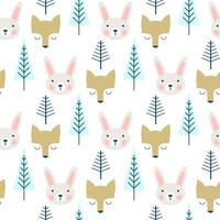 Cute hand drawn nursery seamless pattern with wild animals in scandinavian style. vector