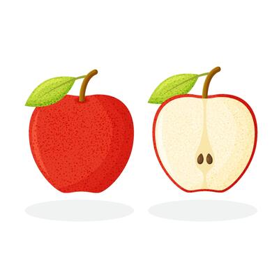 illustration of red apple. Sliced apple isolated on white background.