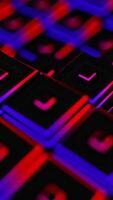 A red and blue background with a red and blue square video