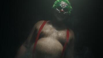 Series of four photos of a man in a clown suit with a scary face video