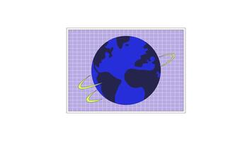Spinning Earth planet grid 2D object animation. World rotation against mesh cartoon 4K , alpha channel. News global communications. Sphere globe spin animated flat item on white background video