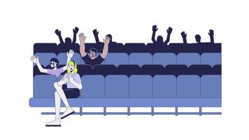 Theater audience clapping on seats 2D characters animation. Applause ovation. Excited viewers cartoon 4K , alpha channel. Chairs spectators diverse animated people on white background video