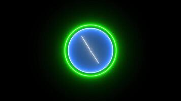 A neon green and blue circle with a line through it video