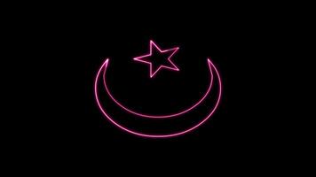 A pink crescent and star on a black background video