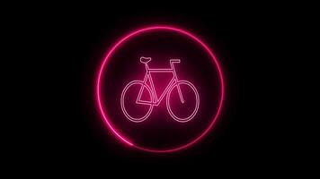 Neon sign of a bicycle on a black background video