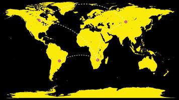A yellow world map with several dots on it video