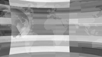 A black and white image of a globe with a map video