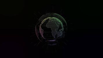 A black background with a globe in the center video