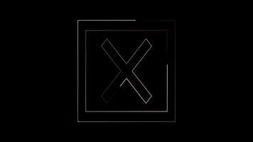 An x on a black background with a black square video