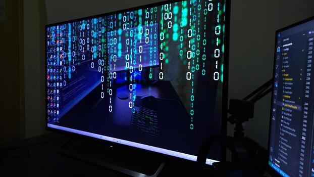 A computer screen with binary code on it photo