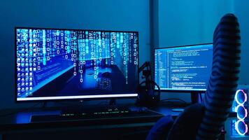 A computer screen with a blue light on it photo