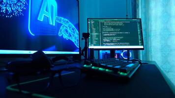 A computer screen with a blue light on it photo