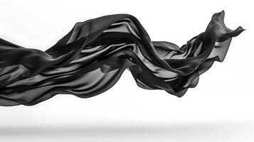 Floating black fabric on white background, 3d rendering photo
