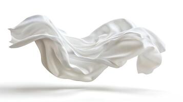 Floating white fabric blowing isolate on white background, 3d rendering photo