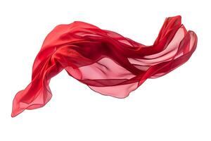 Floating red fabric blowing isolate on white background, side view photo