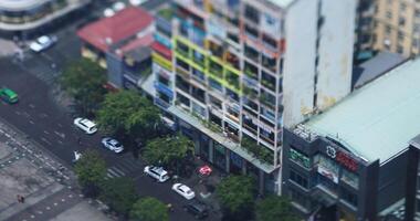 A miniature cityscape at Nguen hue street in Ho Chi Minh high angle view tiltshift video