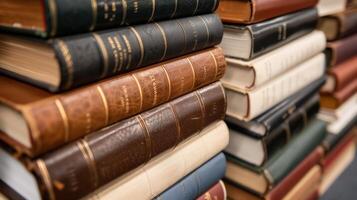 Vintage books with diverse covers and bindings, classic literature. Reading and education. library photo