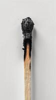 Burnt matchstick close-up on white background, symbolizing burnout, exhaustion, risk, and danger photo