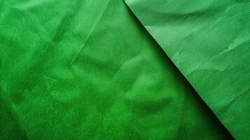 Close-up of wrinkled green paper texture, ideal for scrapbooking and crafting. Top view photo