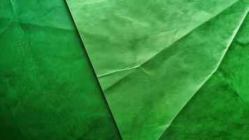 Close-up of wrinkled green paper texture, ideal for scrapbooking and crafting. Top view photo