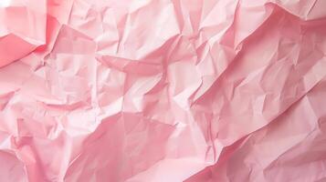 Close-up of wrinkled pink paper texture, ideal for scrapbooking and crafting. Top view photo