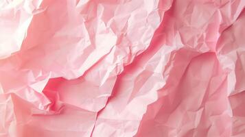 Close-up of wrinkled pink paper texture, ideal for scrapbooking and crafting. Top view photo