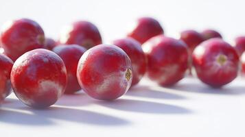 succulent cranberries on a bright white background. The image focuses on the detailed and realistic photo