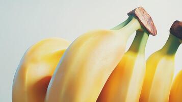 A detailed and realistic close up of fresh, succulent bananas set against a pure white backdrop. The photo