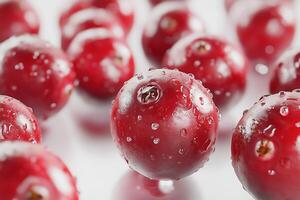 vibrant, juicy cranberries on a clean, bright white background. The focus is on the deep red color photo