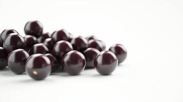 A detailed and realistic close up of fresh, succulent acai berries set against a pure white backdrop photo