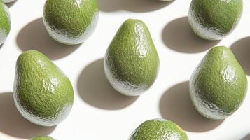 succulent avocados on a bright white background. The image focuses on the detailed and realistic photo