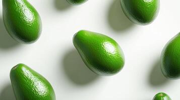 A detailed and realistic close up of fresh, succulent avocados set against a pure white backdrop. photo