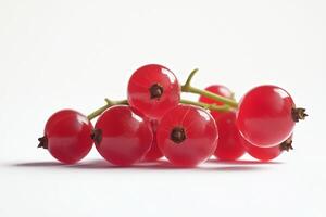 vibrant, juicy red currants on a clean, bright white background. The focus is on the bright red photo