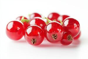 vibrant, juicy red currants on a clean, bright white background. The focus is on the bright red photo