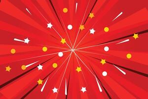 Red pop art comic background with halftone comics bubble. Popart poster in retro style comics book style with burst explode cloud, light flashes, stars and rays vector