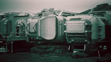 Colonist base on a distant planet featuring advanced habitats and machinery video