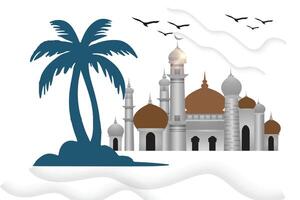 Tree and Masjid white Background vector