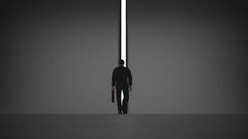 walking man with a case to the opening gate with alpha channel video