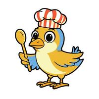 Depict a lovable bird illustration icon, featuring a friendly smile, oversized eyes, and a fluffy tail, all in smooth, rounded shapes and vibrant hues for a fun and heartwarming look vector